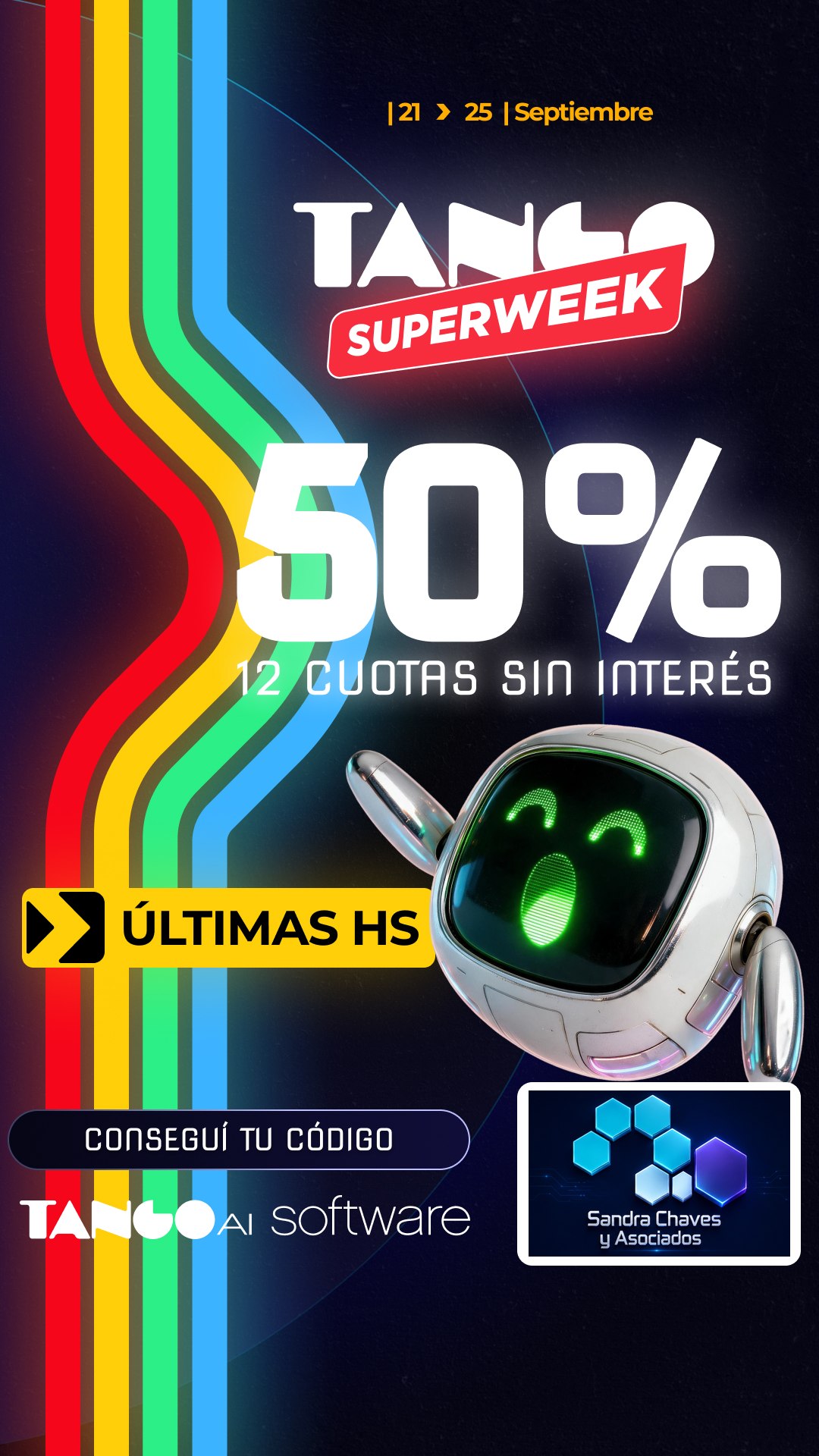 Story de la campaña Tango Superweek: conseguí tu código — logo de Sandra Chaves y Asociados
